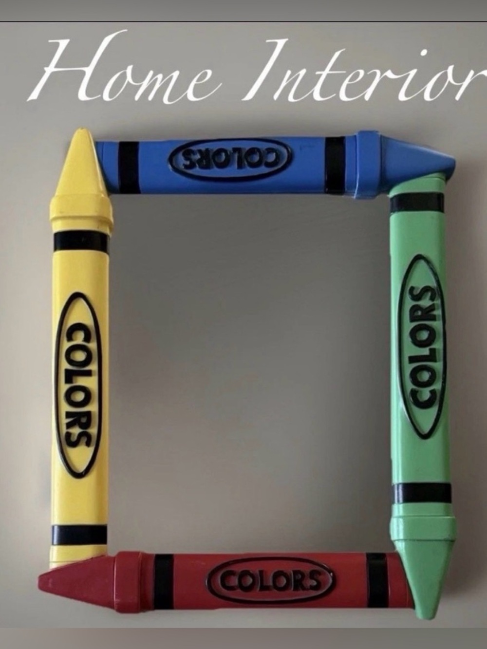Vintage-Retro Crayon Accent Mirror Primary Red Yellow Blue Green Kids Decor GUC